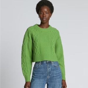 Everlane Felted Merino Wool Cropped Cable Sweater Salted Lime Green- like new